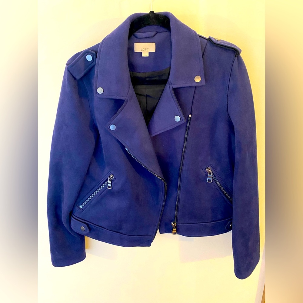 Blue Faux Suede Moto Jacket